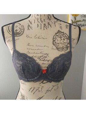 Victoria's Secret Lined Demi Dream Angels Bra 34B Steel Grey Lace